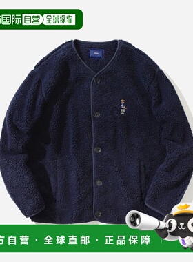 韩国直邮YALE EMBROIDERY DAN NO COLLOR BOA FLEECE JACKET NAVY