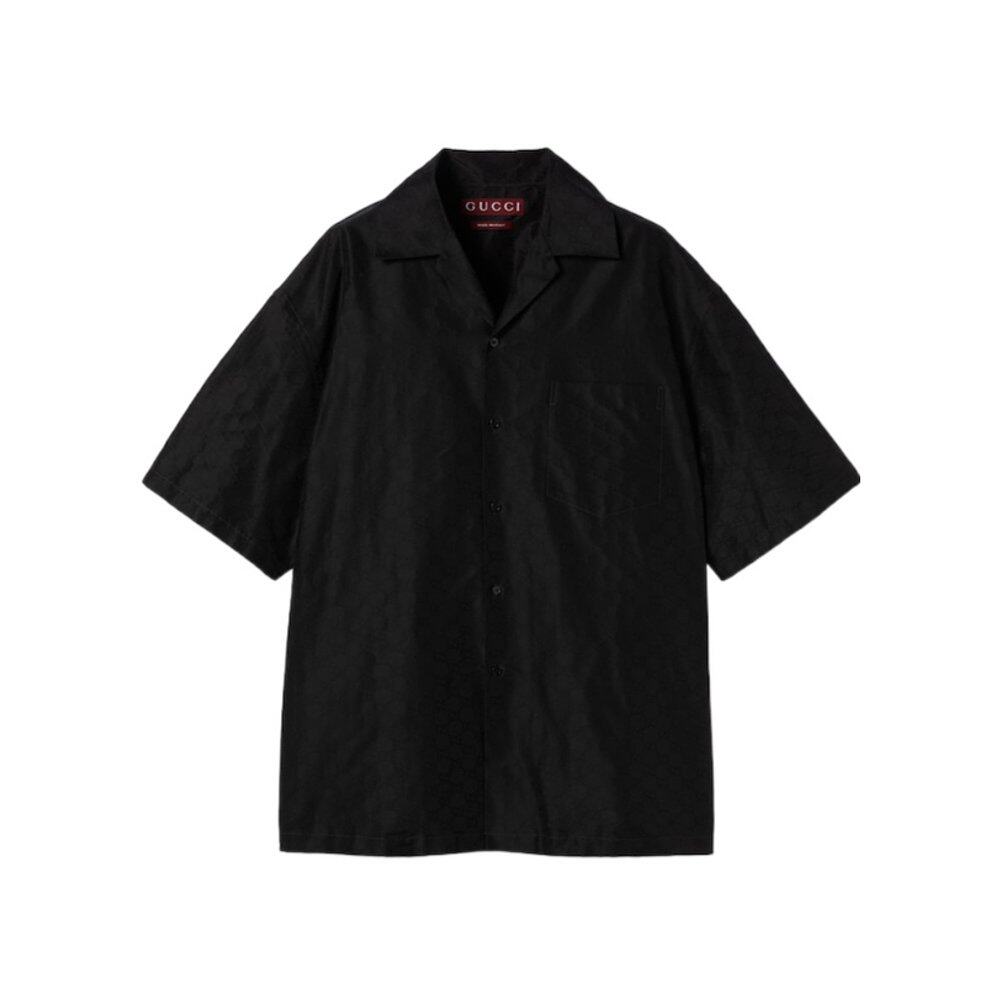 GUCCI 男士POLO衫 819356Z7AM21000 SS2025 黑色 GG罗缎衬衫