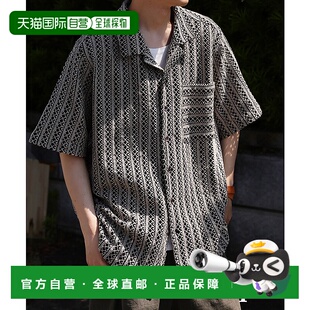 1h可退 日本直邮mulumulu 男士 宽松开襟短袖衬衫 印花全棉蕾丝透