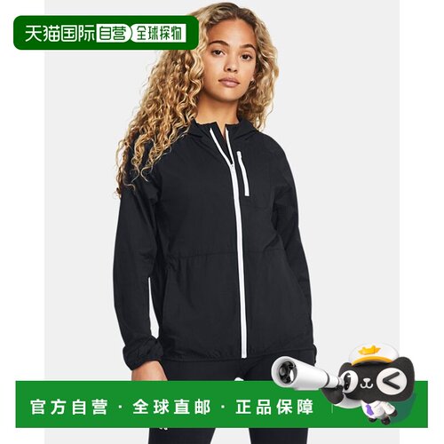 日本直邮Under Armour logo印花透气连帽长袖夹克外套 女款 黑色