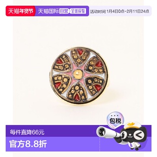 1h可退 日本直邮欧州航路 女士 复古捷克玻璃纽扣戒指 手工制作 L