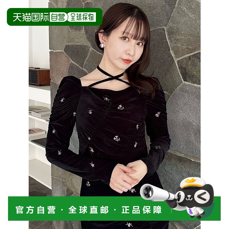 1h可退 日本直邮dazzlin 女装 花绣光泽绒感Puff袖交叉绑带tops 0