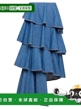 1h可退 香港直邮Alaia 女士 螺旋形半身裙(牛仔色) AA9J2358D004B