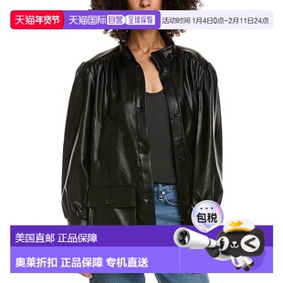 自营bardot芭铎克莱门茨纯素皮夹克-黑色 美国奥莱直发