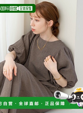 1h可退 日本直邮hinari女士夏日清凉格纹蓬袖连身裙 HNSTR0524001