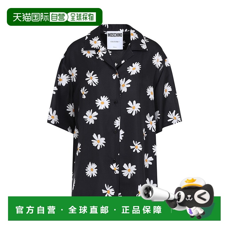 自营moschinoFloral Print Silk Shirt - black 美国奥莱直发