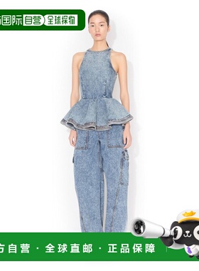 1h可退 香港直邮alaia 女士 收腰牛仔荷叶边下摆上衣 AA9H1410T53