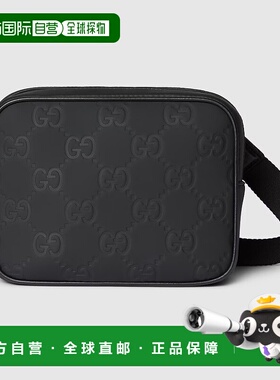 自营欧洲直邮Gucci/古驰 Edge系列男士黑色哑光橡胶双G拉链开合迷