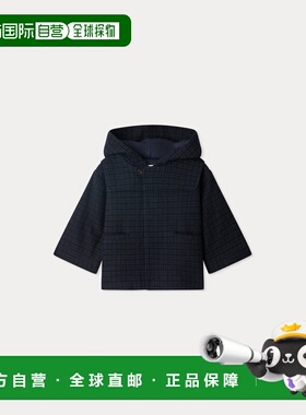 欧洲直邮Bonpoint小樱桃 Timo男婴海军蓝有机棉/羊毛格纹外套