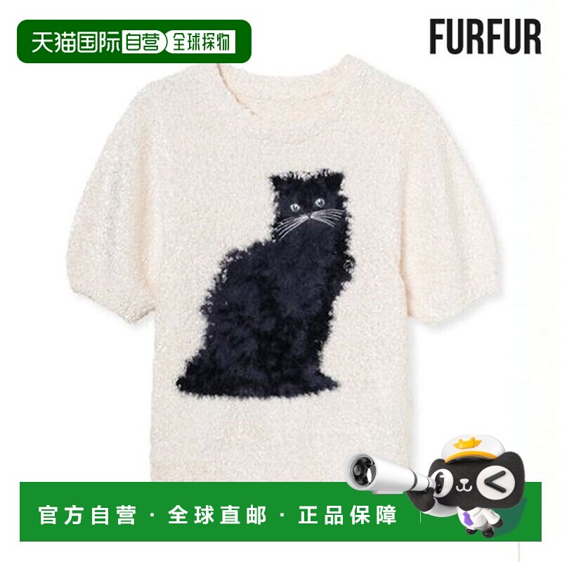 日本直邮FURFUR 猫咪图案提花针织上衣中长款短袖rwnt261131