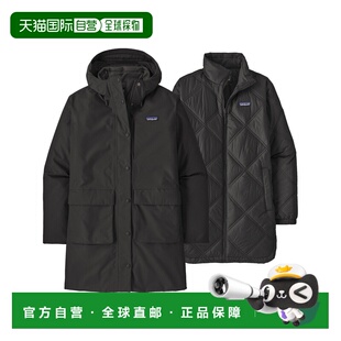 自营欧洲直邮Patagonia Pine Bank女士黑色涤纶连帽派克大衣
