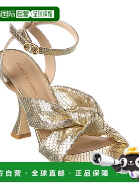 自营Stuart Weitzman Playa脚踝带蛇纹压花皮革凉鞋-金色 美国奥