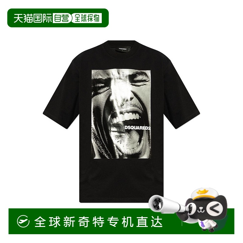 1h可退 香港直邮潮奢 Dsquared2 二次方 男士 黑色 Loose Fit T
