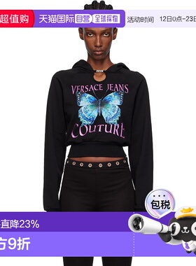 1h可退 香港直邮潮奢 versace 范思哲 女士 黑色徽标连帽衫 79HAI