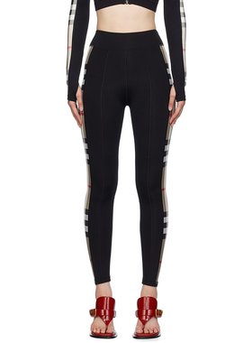 潮奢 Burberry 巴宝莉 女士 黑色 Check Trim 紧身裤 8072124