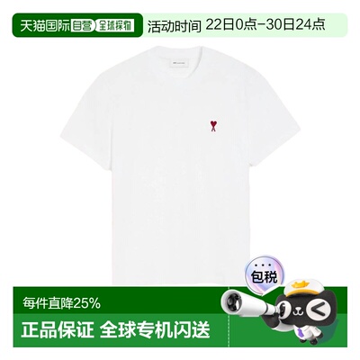 香港直邮AMIPARIS男女同款爱心Logo标志刺绣撞色短袖T恤 白色新款