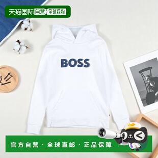 1h可退 香港直邮BOSS 波士 男童 连帽卫衣童装 white白色 舒适时