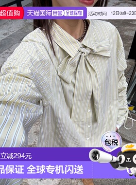 1h可退 日本直邮CIAOPANIC女士宽松袖口抽褶蝴蝶结条纹衬衫 CPZ10