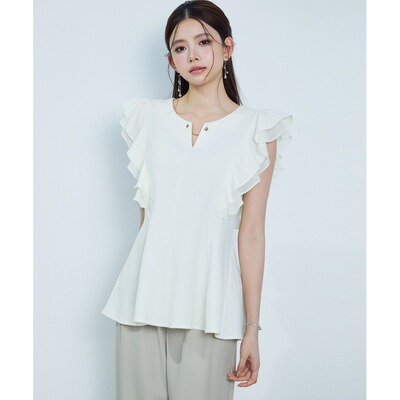 日本直邮SAISON DE PAPILLON 女士 无袖双层荷叶边气质通勤衬衫 s