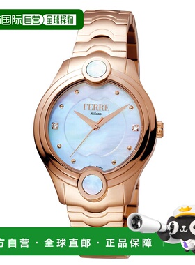 自营 Ferre Milano 女士白色 MOP 表盘不锈钢手表 - 金色 美国奥