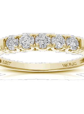 自营 vir jewels1/2 克拉 5 石钻石戒指订婚新娘 14K 白金或黄金