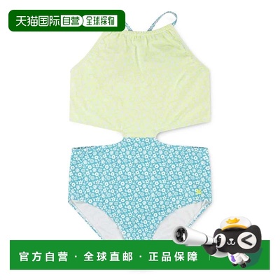自营Girls Hurley Swimsuit Green Blue Ditsy Floral Halter Mon