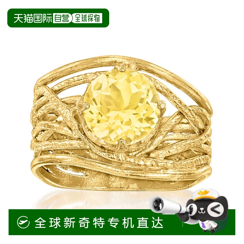 自营Ross-Simons 黄水晶纹理镂空 18 克拉金镀在纯银上戒指 - 黄