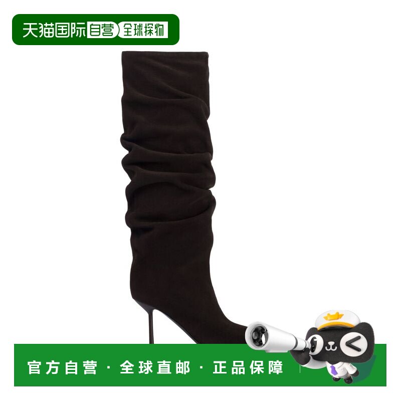 自营le silla中款小腿休闲长靴，尖头和细高跟鞋-黑色 美国奥莱直 - 实物图