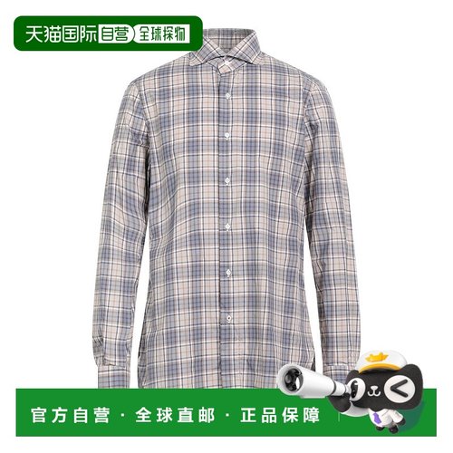 1h可退 香港直邮潮奢 Isaia 男士 格纹衬衫正品时尚柔软舒适百搭