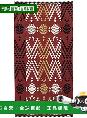 【日本直邮】鹿牌 纯棉特色地毯 180x100cm 纳瓦霍图案红色 UD-74