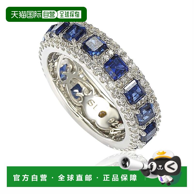 自营Suzy Levian 纯银蓝宝石和钻石现代永恒戒指 蓝色 美国奥莱直