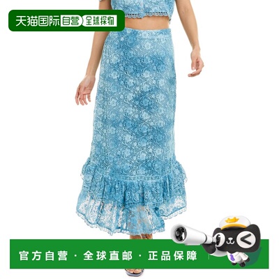 自营Loveshackfancy女士半身裙蓝色花边简约镂空休闲 美国奥莱直