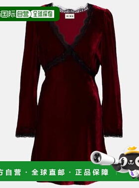 1h可退 香港直邮潮奢 RIXO 女士 Macie 蕾丝边天鹅绒迷你连衣裙