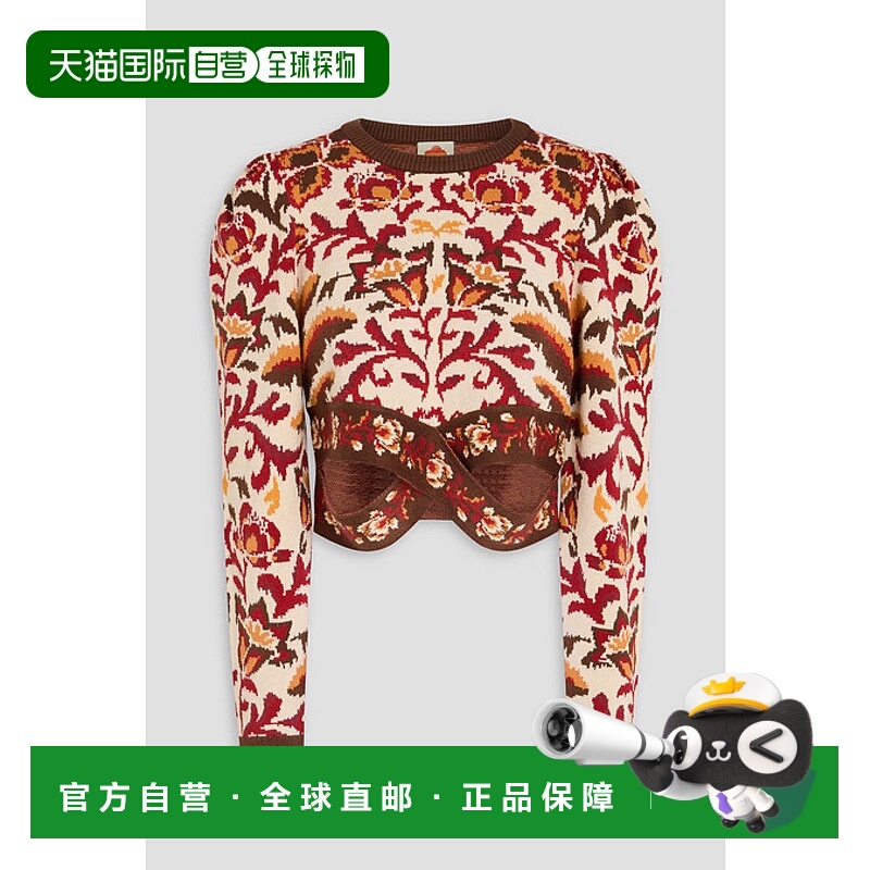 1h可退 香港直邮FARM RIO 女士 短款花朵提花针织毛衣 334740TOUC