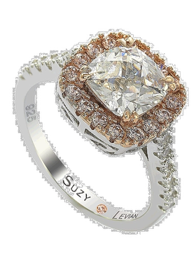自营 Suzy Levian 纯银白色和粉色方晶锆石订婚戒指 - 粉色 美国