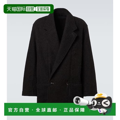 1h可退 香港直邮潮奢 Lemaire 男士 羊毛羊驼毛毛毡大衣 black黑