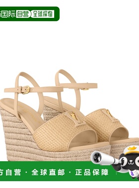 自营欧洲直邮LV路易威登 Mare女士自然色皮革坡跟凉鞋