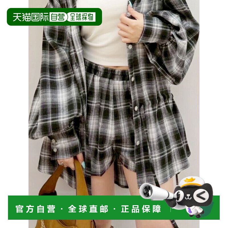 日本直邮EVRIS 女装 格纹抽绳侧褶短裤 3726507007【付后1h可退】