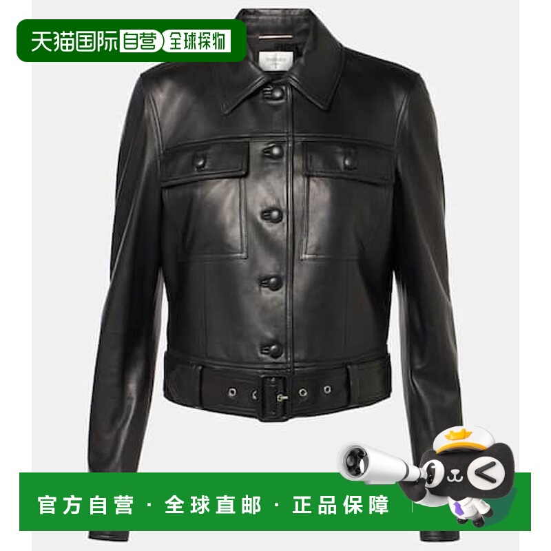 香港直邮潮奢 Saint Laurent 圣罗兰 女士 短款皮革夹克长袖皮衣