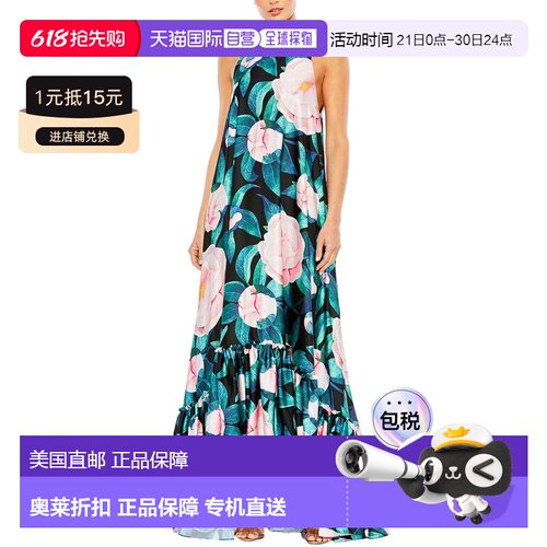 自营Mac Duggal High Neck Floral Babydoll Long Dress - black