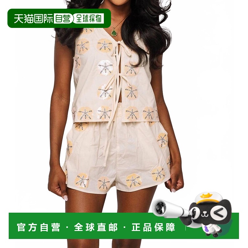自营 queen of sparkles沙美元棉质米色领带背心 美国奥莱直发