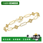 Simons 14kt 黄金交替三叶草和回形针链接手链 Ross 7.5 英寸
