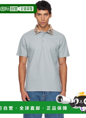 香港直邮Burberry 巴宝莉 男士 蓝色 Check Collar Cotton Polo