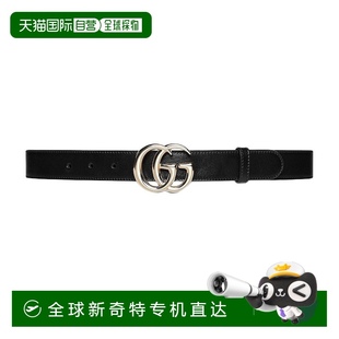 自營(yíng) 女士黑色皮革金色雙G環(huán)腰帶3cm 古馳24新款 GUCCI
