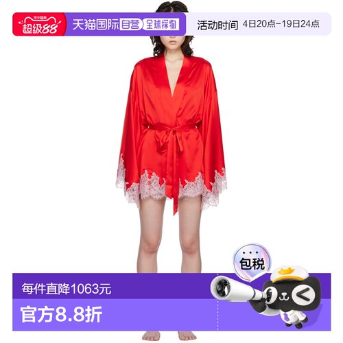 1h可退 香港直邮SKIMS 女士 红色 Silk Lace 浴袍 RBROBE10468W