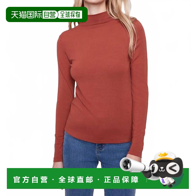 自营charlie bLong Sleeve Mock Neck Fine Rib Top In Sepia - s