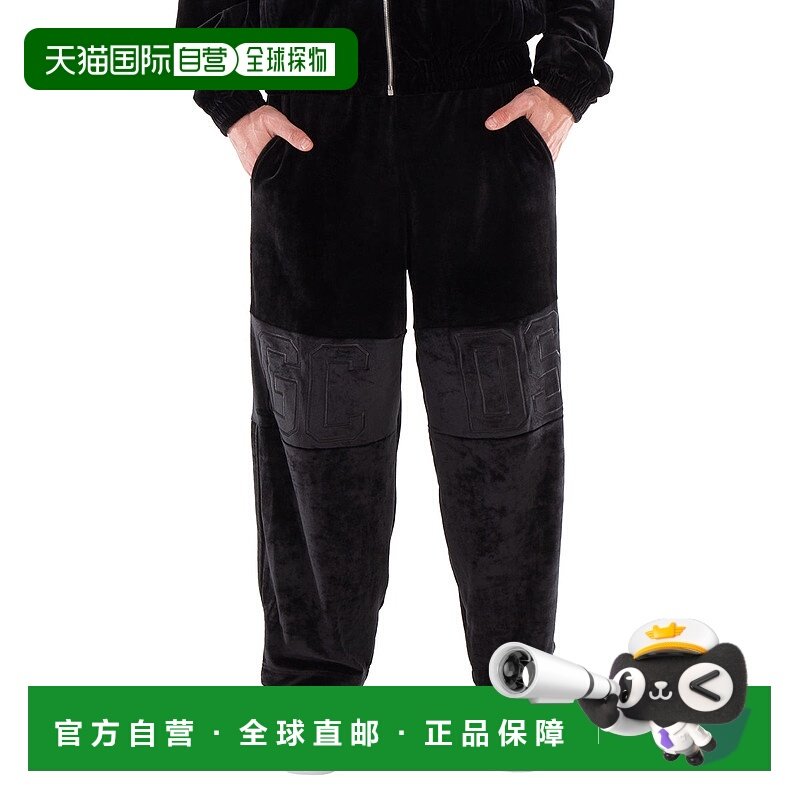 自营 GCDS标志刺绣天鹅绒长裤-黑色 休闲裤美国奥莱直发卫裤