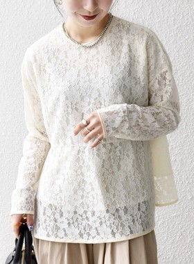 1h可退 日本直邮SHIPS any 女士原创花卉蕾丝半透明短款上衣 7211