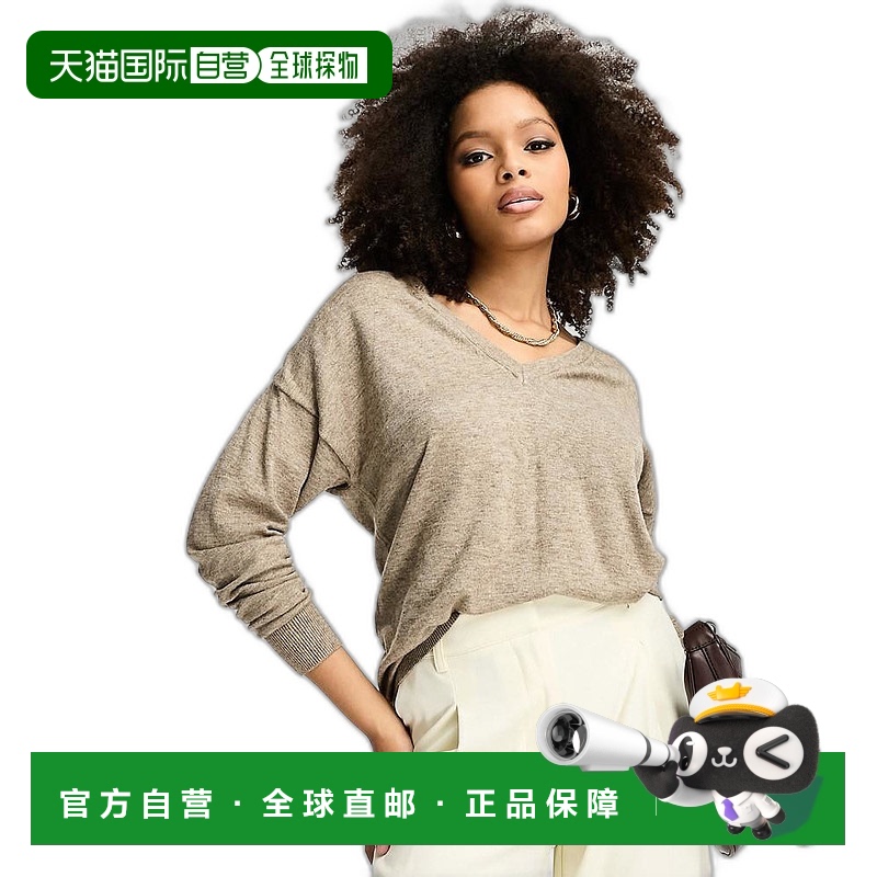 1h可退 香港直邮潮奢 object 女士 V领浅褐色混纺套头衫(fossil)