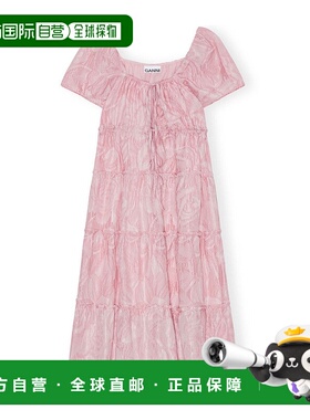 香港直邮GANNI 女士连衣裙 F9393038 AW2024 粉红色 泡泡纱分层连